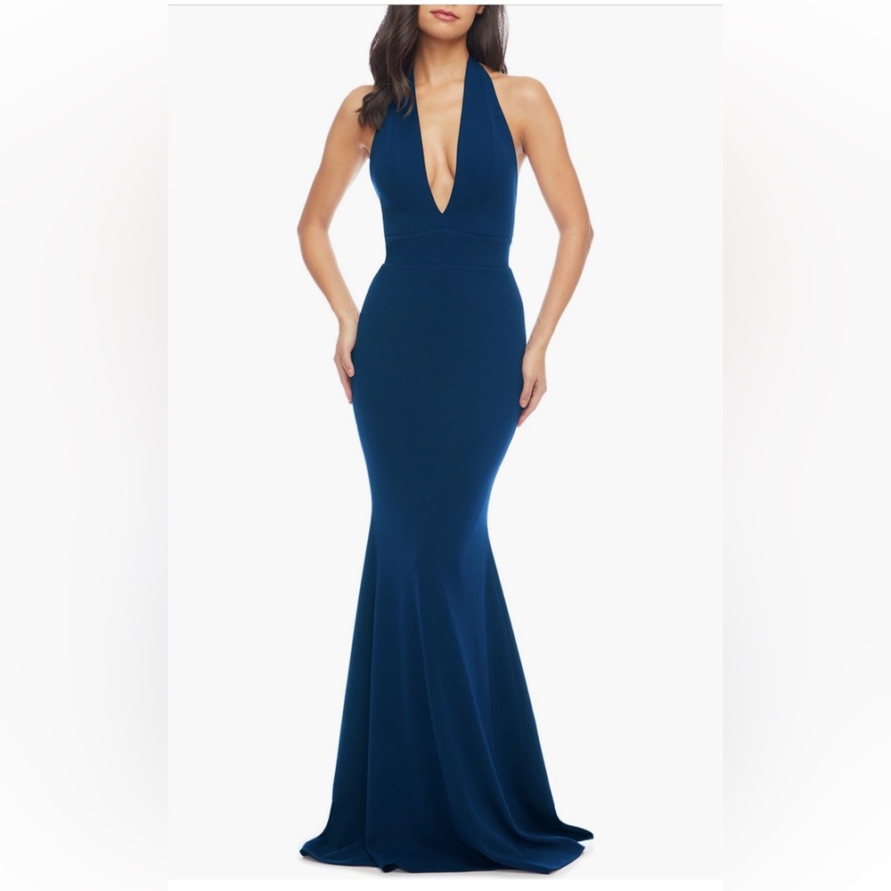 Dress the Population Camden Mermaid Hem Evening Gown, teal green color.